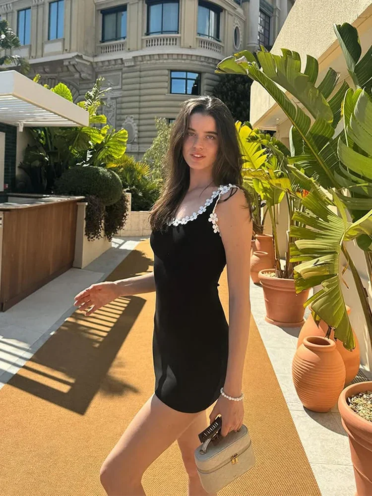 2025 Summer Floral Patchwork Slim Dresses Sexy Backless Mini Dress Women Square Neck Sleeveless White Beach Vacation Party Robes - Image 5